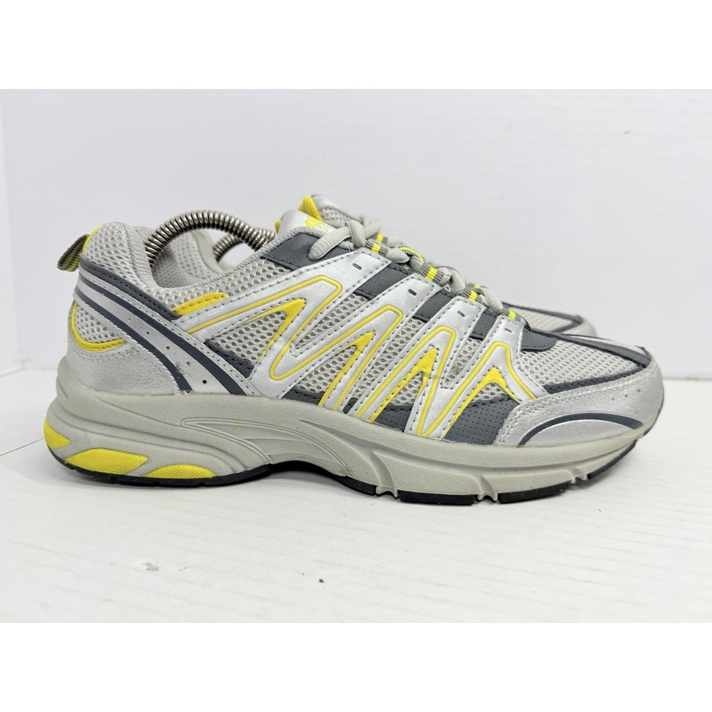 Curves Pointure Athletic Low Sneakers Women's 9.5 Silver Yellow Leather Mesh